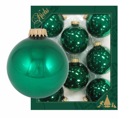 Krebs Kerstballen - emerald groen - 8ST - glas - glans - 7 cm product