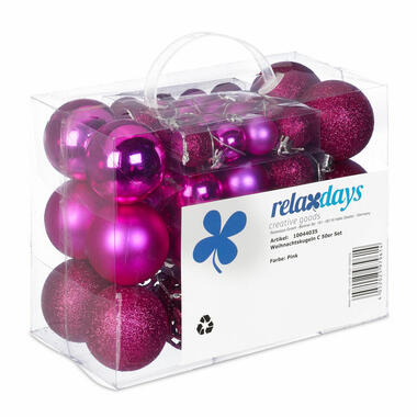 Relaxdays kerstballen - 50x - roze - 3, 4 en 6 cm -kunststof