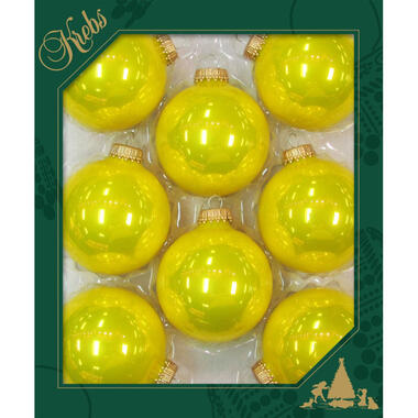 Krebs Kerstballen - 8 stuks - neon geel - glas - 7 cm product