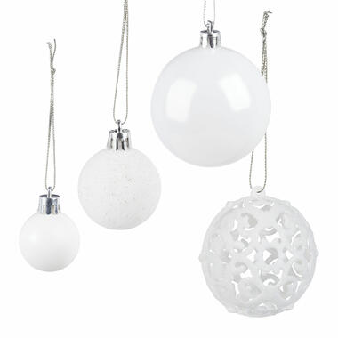 Relaxdays Kerstballen - 50 ST - wit - 3, 4 en 6 cm -kunststof product