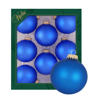 Krebs kerstballen - 8x stuks - velvet blauw - glas - 7 cm - mat product