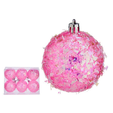 Krist+ kerstballen - 6x stuks - roze - kunststof - glitter product