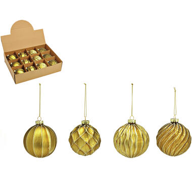 G. Wurm luxe gedecoreerde kerstballen -12x - goud - glas - 8 cm product