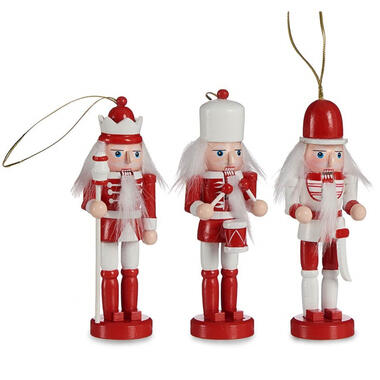 Krist+ kerstboom notenkrakers - 3x st- rood/wit 12,5 cm - hout product