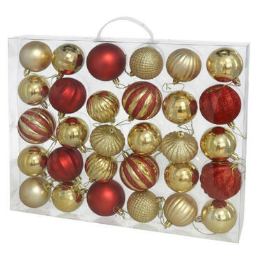 Gerimport Kerstballen - kunststof - 54x st - rood-goud - mix product
