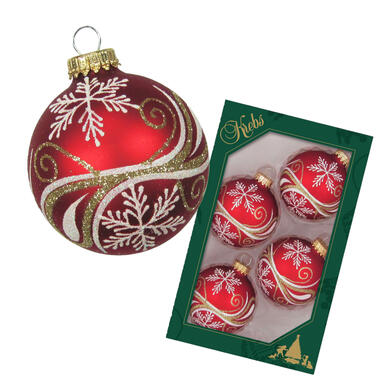 Krebs luxe gedecoreerde kerstballen - 4x - rood - 7 cm product