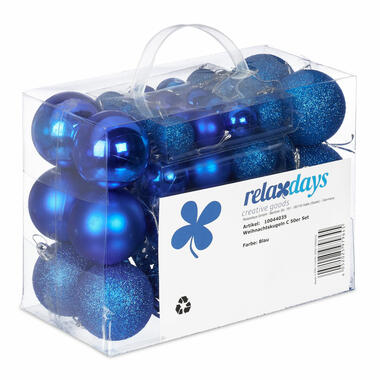 Relaxdays kerstballen - 50x - blauw - 3, 4 en 6 cm -kunststof product