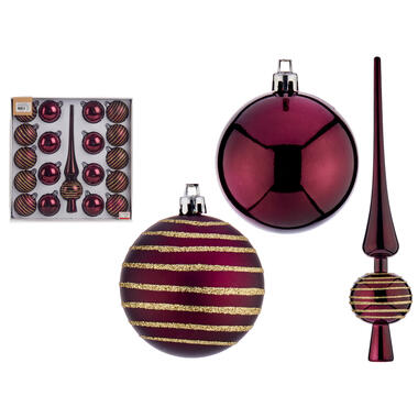 Krist+ kerstballen 6 cm - piek - wijn rood - kunststof -19-delig product