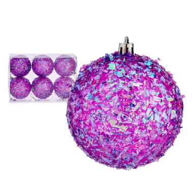 Krist+ kerstballen - 6x stuks - paars - kunststof - glitter product