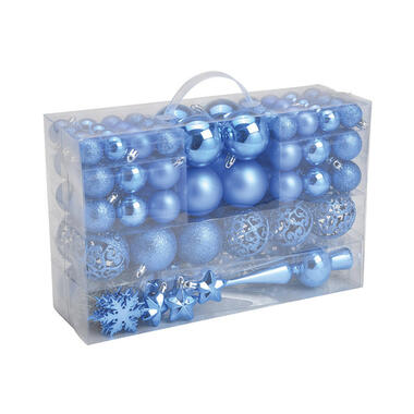 G. Wurm kerstballen en piek set - 111-dlg - blauw - kunststof product