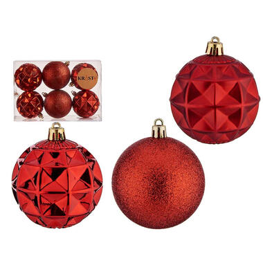 Krist+ luxe kerstballen - 6x stuks - rood - kunststof-7 cm product