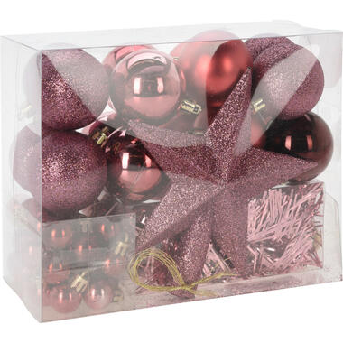 Christmas Decorations kerstversiering set -54-dlg -roze-kunststof product