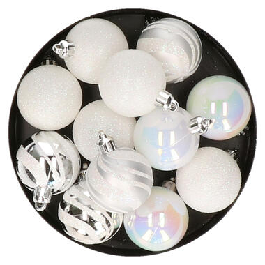 Atmosphera kerstballen - 12x - kunststof - mix wit/zilver - 4 cm product