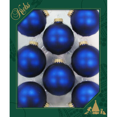 Krebs Kerstballen - 8ST - kobalt blauw - mat - glas - 7 cm product