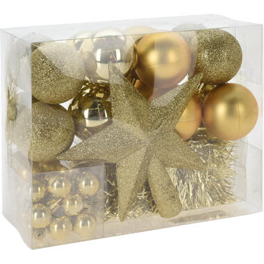 Christmas Decorations kerstversiering set -54-dlg -goud-kunststof product