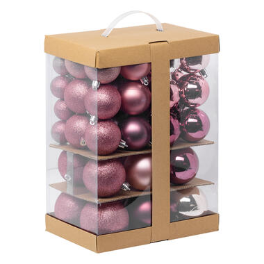 Feeric Kerstballen - 60x st - 4, 6, 7 en 8 cm - roze - kunststof product