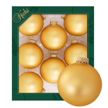 Krebs kerstballen - 8x stuks - honing goud - glas - 7 cm - mat product