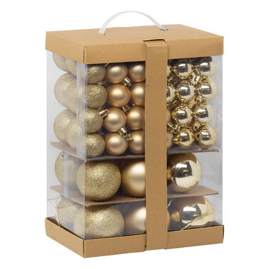 Feeric Kerstballen - 60ST - 4, 6, 7 en 8 cm - goud - kunststof product