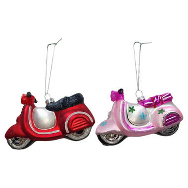 IKO Kersthangers scooters - 2x st - roze en rood - 11,5 cm - glas product