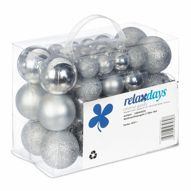 Relaxdays kerstballen - 50x st - zilver - 3, 4 en 6 cm -kunststof product