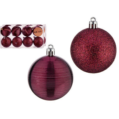 Krist+ kerstballen - 8x stuks - wijn/bordeaux - kunststof - 6 cm product