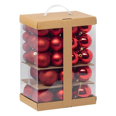 Feeric Kerstballen - 60ST - 4, 6, 7 en 8 cm - rood - kunststof product