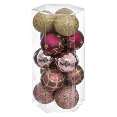 Atmosphera kerstballen - 15x - kunststof - mix kleur roze - 5 cm product