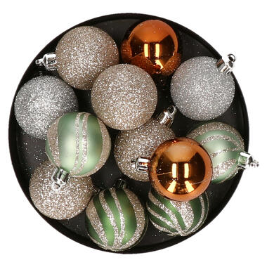 Atmosphera kerstballen 12x -kunststof -champagne/oker/groen- 4 cm product