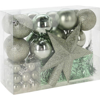 Christmas Decorations kerstballen - 54x - mint groen-kunststof product