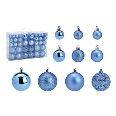 G. Wurm kerstballen - 100x st - 3, 4 en 6 cm - blauw - kunststof product