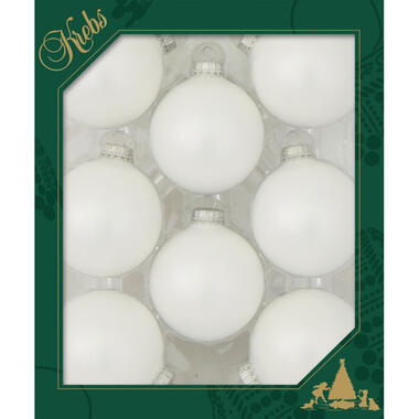 Krebs Kerstballen - 8ST - satijn wit - glas - mat - 7 cm product