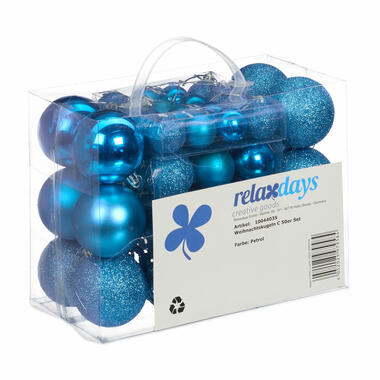 Relaxdays kerstballen - 50x - blauw - 3, 4 en 6 cm -kunststof product