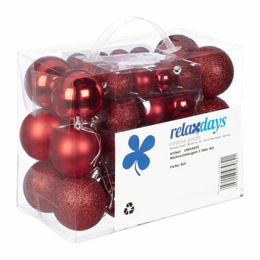 Relaxdays kerstballen - 50x - rood - 3, 4 en 6 cm -kunststof product