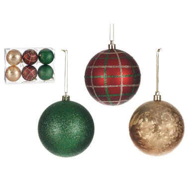 Krist+ luxe kerstballen - 6x stuks - rood/groen/goud - kunststof product