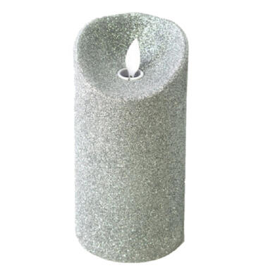 Gerimport LED kaars - zilver - H15 cm - met glitters product