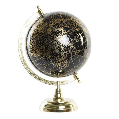 Items Deco Wereldbol/globe op voet - kunststof - zwart/goud - 18 x 33 cm product