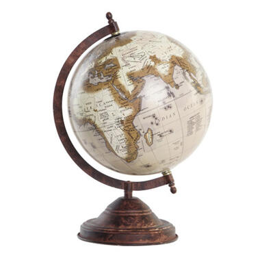 Items Deco Wereldbol/globe op voet - kunststof - roestbruin tinten - 18 x 32 cm product