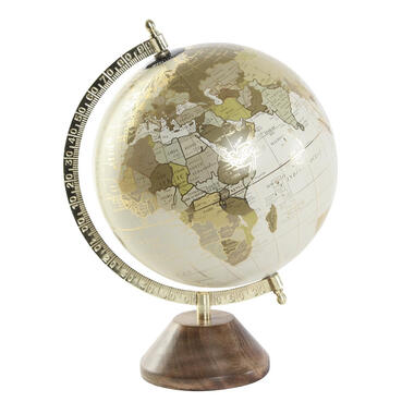 Items Deco Wereldbol/globe op voet - kunststof - beige/goud - 20 x 30 cm product