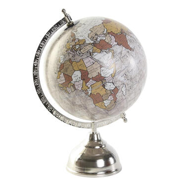 Items Deco Wereldbol/globe op voet - kunststof - beige/zilver - 20 x 30 cm product