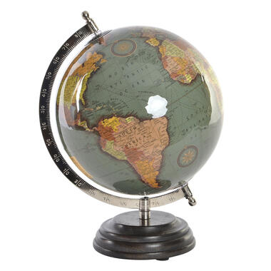 Items Deco Wereldbol/globe op voet - kunststof - groen - 20 x 28 cm product