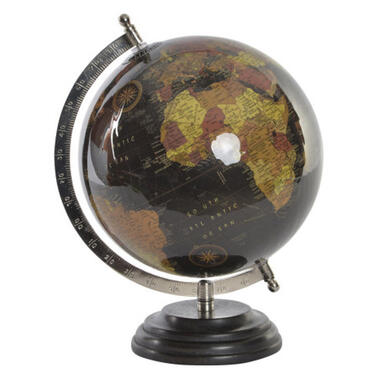 Items Deco Wereldbol/Globe op voet - kunststof - zwart - 20 x 28 cm product