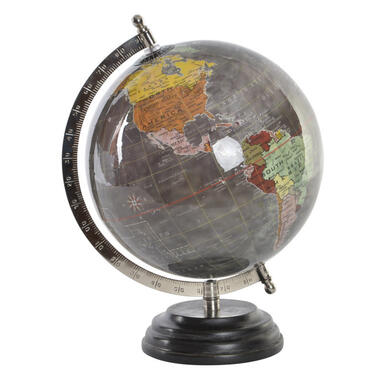 Items Deco Wereldbol/globe op voet - kunststof - grijs - 20 x 28 cm product