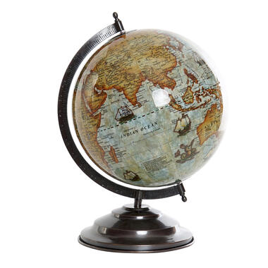 Items Deco Wereldbol/globe op voet - kunststof - blauw - 25 x 35 cm product