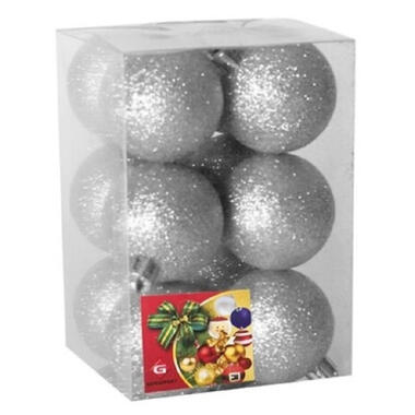 Gerimport Kerstballen - 12ST - zilver - kunststof - glitter - D6cm product