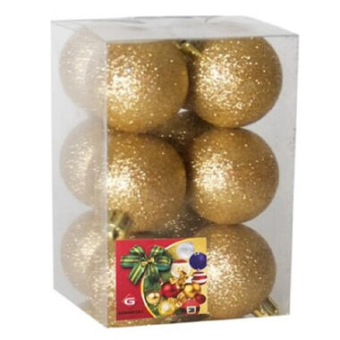 Gerimport Kerstballen - 12ST - goud - kunststof - glitter - D6cm product