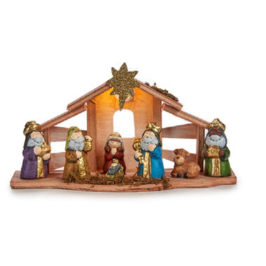 Krist+ kerststal - compleet met figuren en licht - 30 cm product