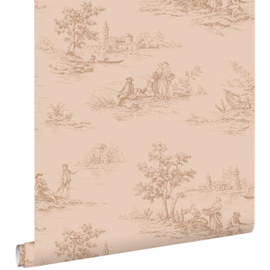 ESTAhome behang - toile de jouy print - zacht roze - 50 x 900 cm - 139812 product