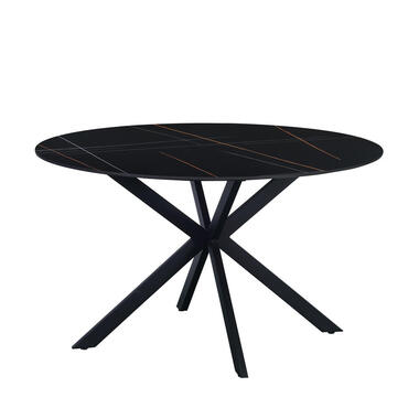 Ronde eettafel Yuna Ø130 cm marmerlook zwart - Stoneware - Zwart