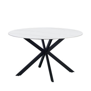 Ronde eettafel Yuna Ø130 cm marmerlook wit - Stoneware - Wit