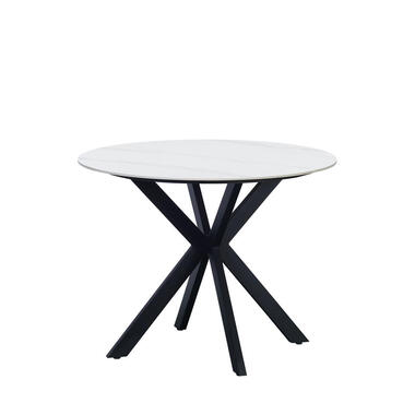 Ronde eettafel Yuna Ø100 cm marmerlook wit - Stoneware - Wit